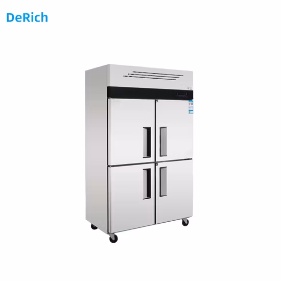 2023 Restaurant-Gewerbe-Edelstahl-Kühlschrank mit automatischer Abtauung, aufrecht stehender Kühlschrank, oben montierter Kühler, eintüriger Gefrierschrank für Küchenhersteller